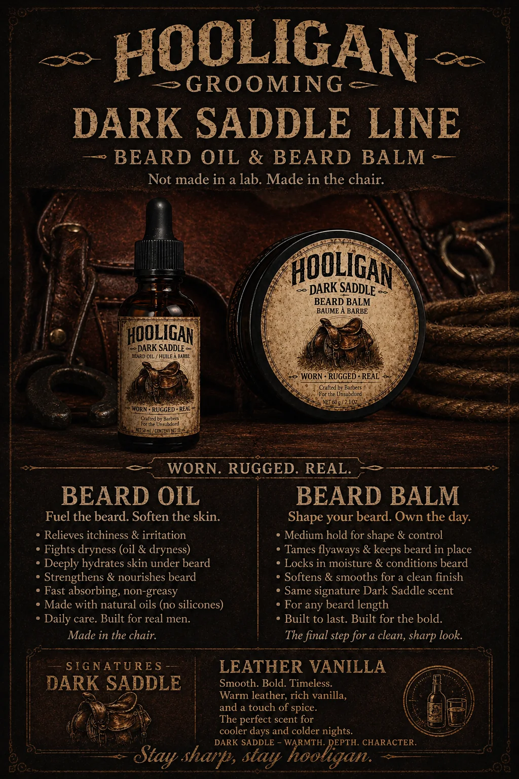 Hooligan Grooming Dark Saddle beard oil and beard balm