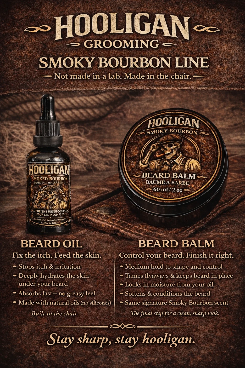 Hooligan Grooming Smoky Bourbon beard oil and beard balm
